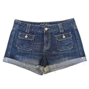 Mudd Jeans Women Dark Wash Low Rise Cuffed Denim Shorts Y2K BH06135J6 Size 11